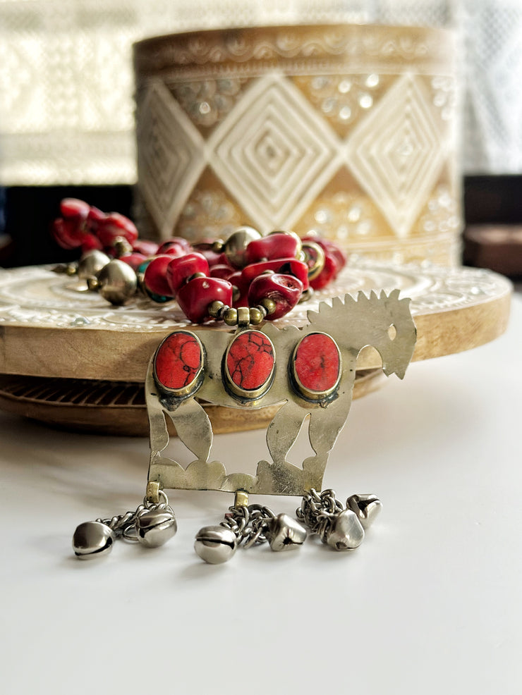 Unique Ethnic Afghan Horse Coral Necklace