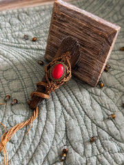 Red Onyx Macrame Ring