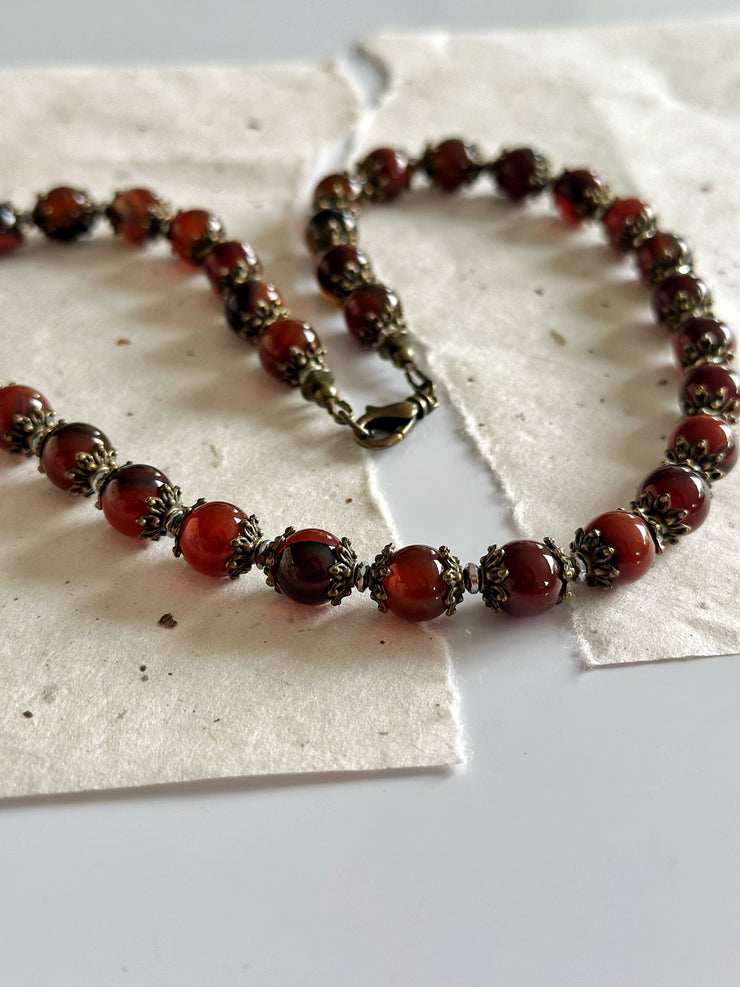 Red Agate and Bronze Necklace