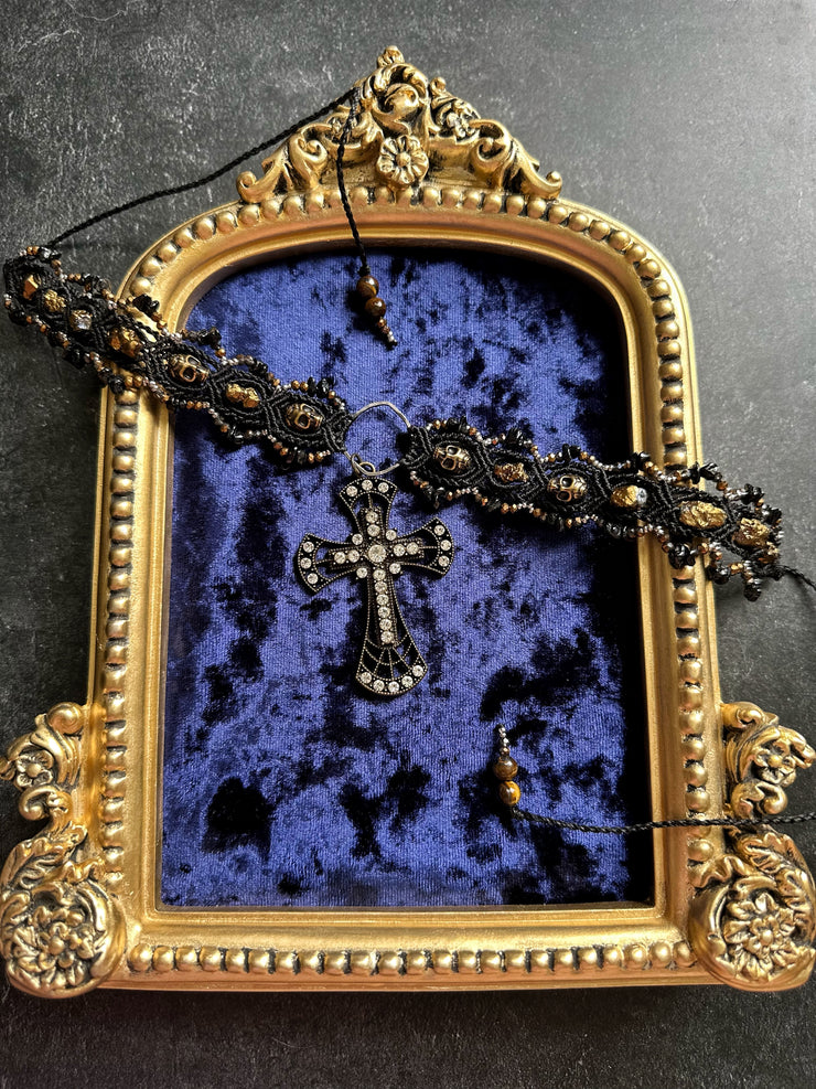 Gothic Cross and Skull Macrame Choker