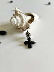 Silver Skull and Antique Cross Earring