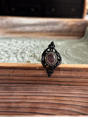 Black Macrame Amethyst Ring Size 7