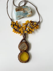 Agate and Yellow Onyx Tree of Life Necklace