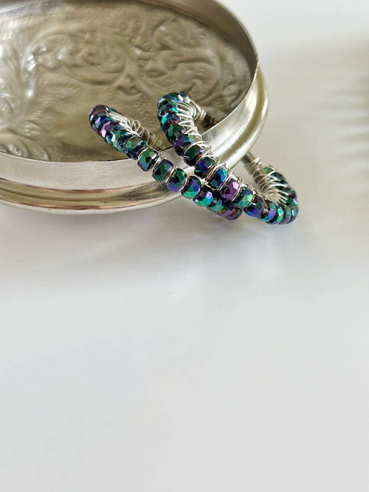 Duo Chrome Blue Purple and Green Large Hoops