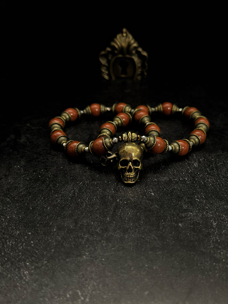 Red Jade Bronze Skull Necklace