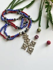 Ethnic Necklace with Czech beads and vintage Ethiopian pendant