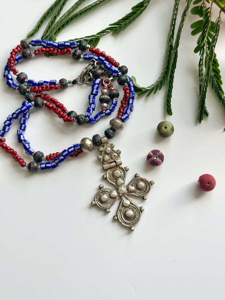 Ethnic Necklace with Czech beads and vintage Ethiopian pendant