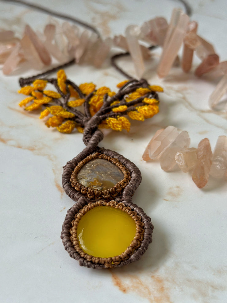 Agate and Yellow Onyx Tree of Life Necklace