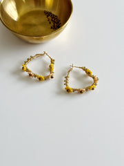 Hand Wrapped Yellow Flower Heart Hoops