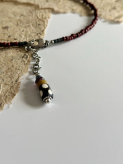 Ancient Tribal Bead and Buffalo Bone Skull Tibetan Silver Necklace