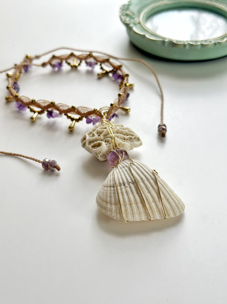 Natural Seashell and Amethyst Choker
