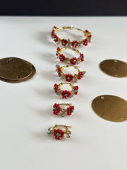 Hand Wrapped Beaded Red Flower Hoops Large