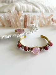 Pink Titanium Quartz Brass Cuff