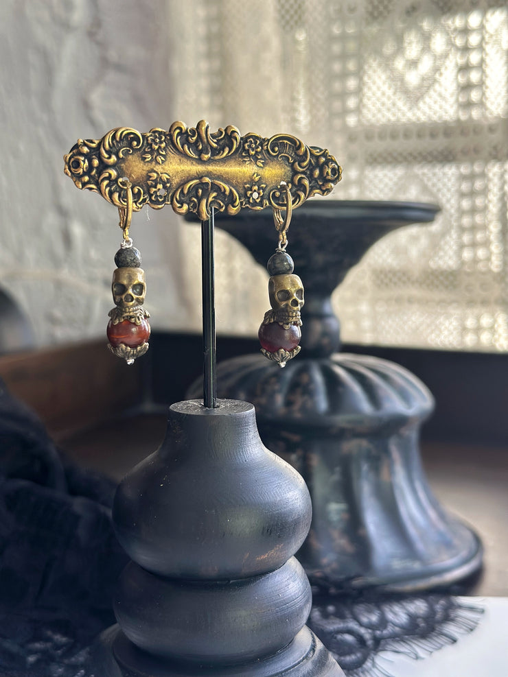 Anitque Bronze Skull and Bone Plug Friendly Earrings