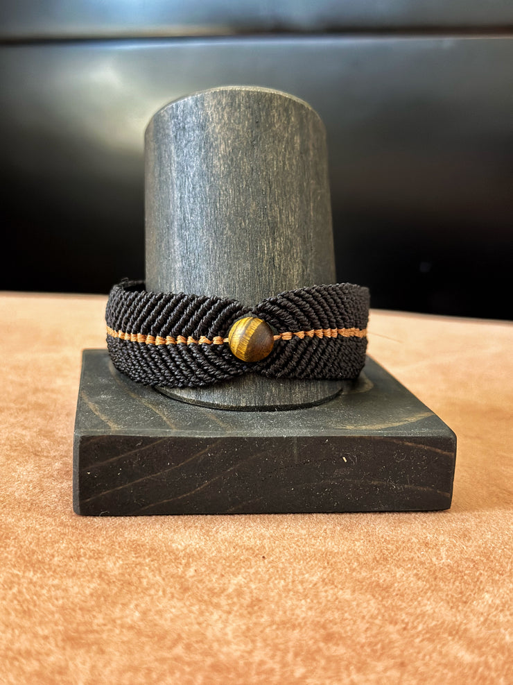 Mens Macrame Cuff with Matte Tigers Eye