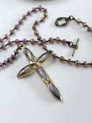 Lavender Hand Tied Crystal Cross Pendant