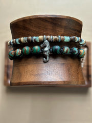 Silver Seahorse Tibetan Agate Bracelet