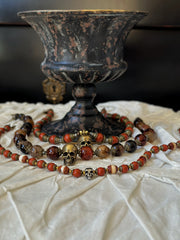 Red Agate Bronze Skull Necklace