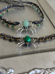 Jade Spider and Aventurine Chips Macrame Choker