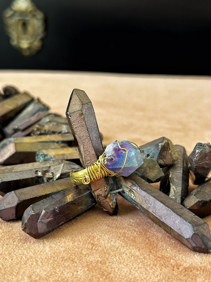 Aura Quartz Brass Ring