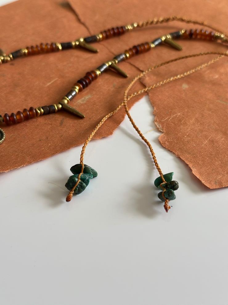 Turquoise Brass and Bone Ethnic Necklace