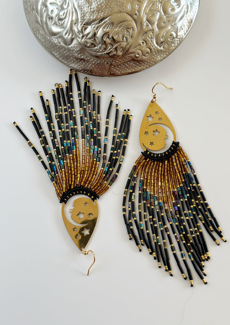 Beaded Luna Fringe Earrings