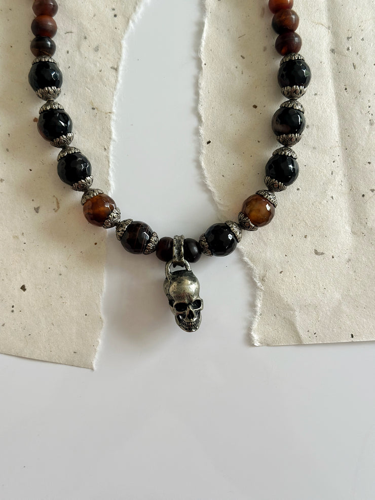 Sterling Silver and Agate Skull Necklace