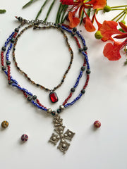 Ethnic Necklace with Czech beads and vintage Ethiopian pendant