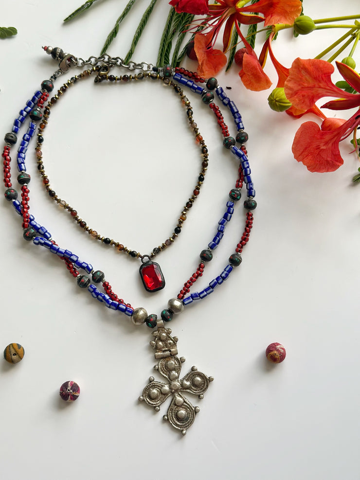 Ethnic Necklace with Czech beads and vintage Ethiopian pendant