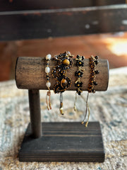 Black Beaded Flower with Brass Stem Bracelet