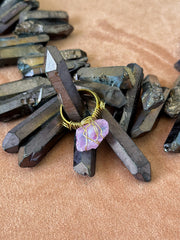 Pink Titanium Quartz Brass Ring