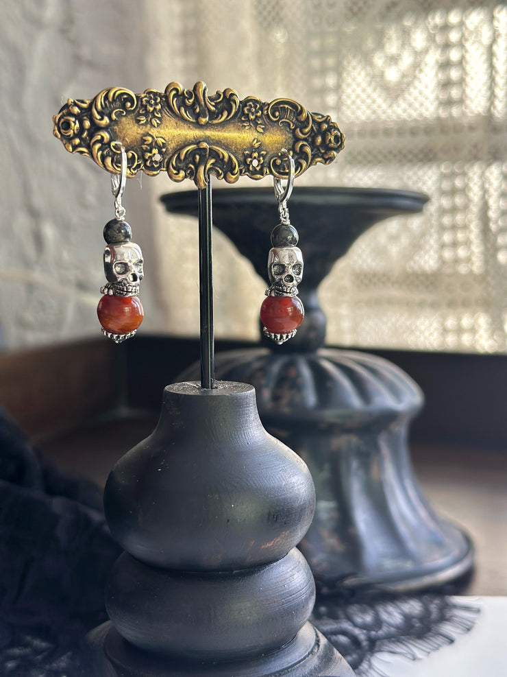 Anitque Bronze Skull and Bone Plug Friendly Earrings