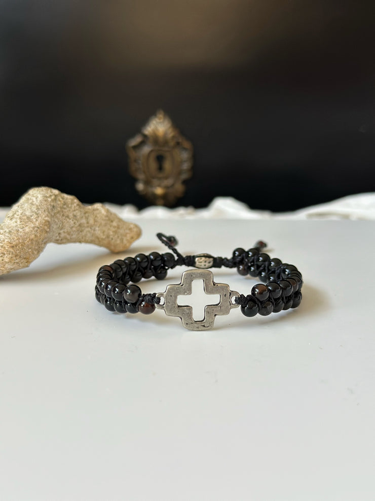 Cross Double Beaded Bracelet Agate