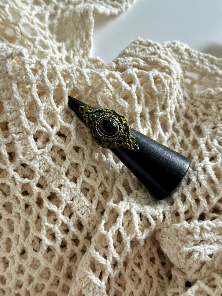 Onyx Macrame Ring