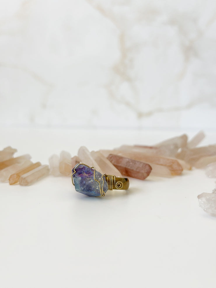 Aura Quartz Brass Ring