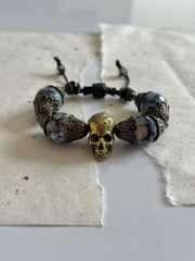 Antique Gold Dragon Vein Agate Skull Bracelet