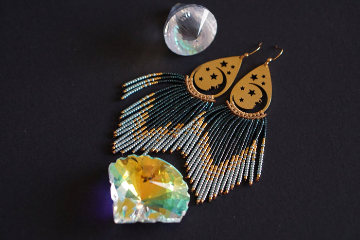 Beaded Luna Fringe Earrings