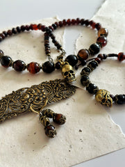Antique Gold and Agate Skull Necklace