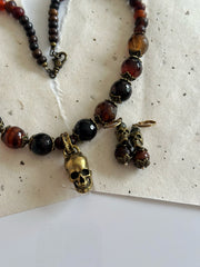 Antique Gold and Agate Skull Necklace
