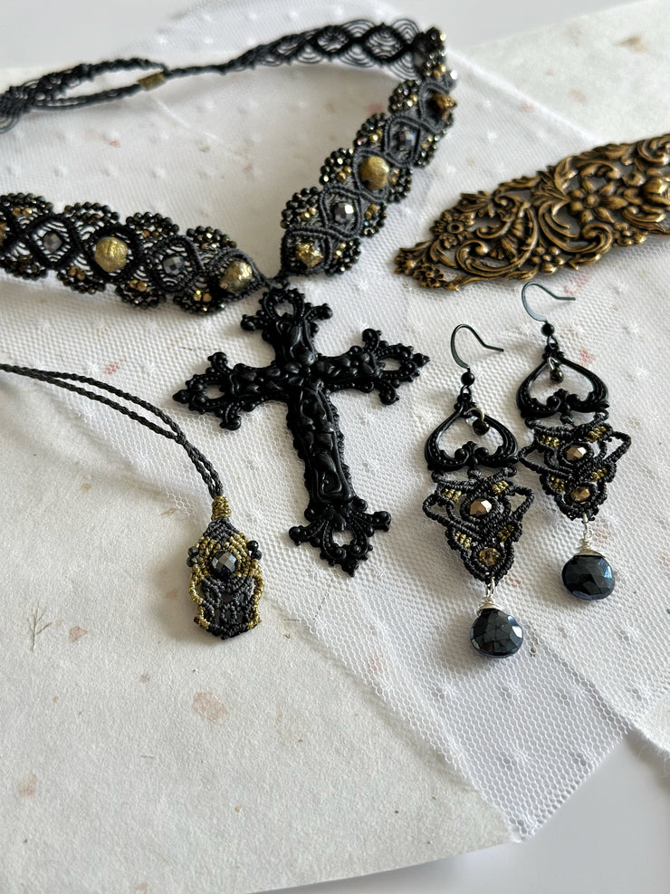 Medieval Gothic Macrame Cross Set