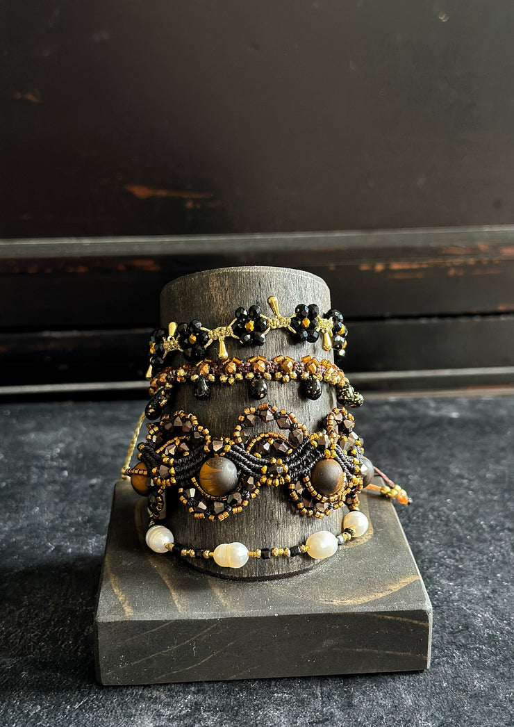 Tigers Eye Beaded Adjustable Macrame Cuff