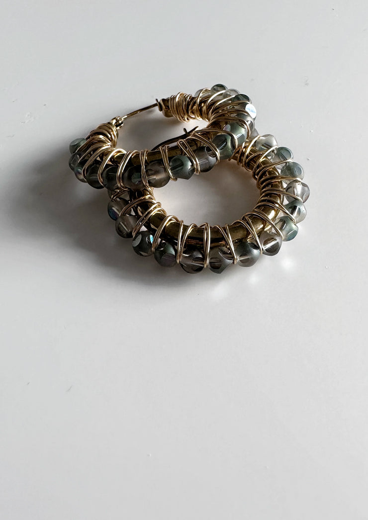 Gold Plated Stainless Steel Medium Hoops Aquamarine