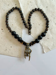 Antique Gold Rock n Roll Skull Necklace