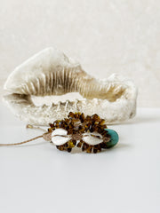 Turquoise Cowrie and Amber Macrame Bracelet