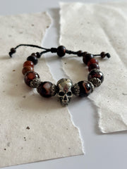 Silver Skull Agate Bracelet