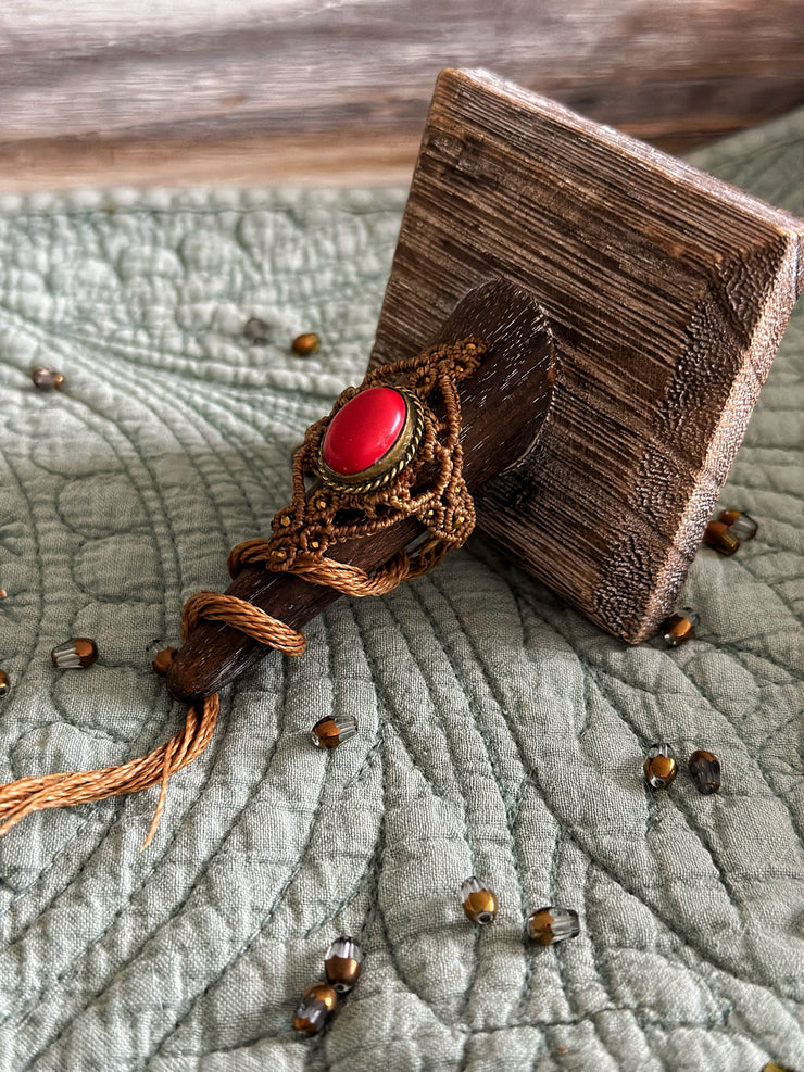 Red Onyx Macrame Ring