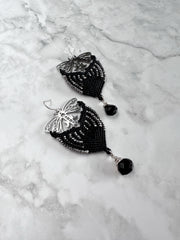 Beaded Butterfly Macrame Onyx Earrings