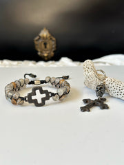 Gun Metal Skull and Antique Cross Earring