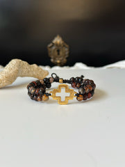 Cross Double Beaded Bracelet Agate