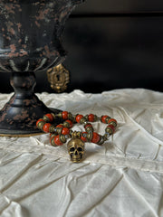 Red Jade Bronze Skull Necklace